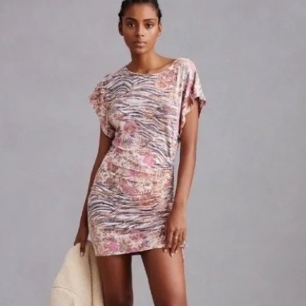 Anthropologie Daily Practice Pink and Cream Mini Dress